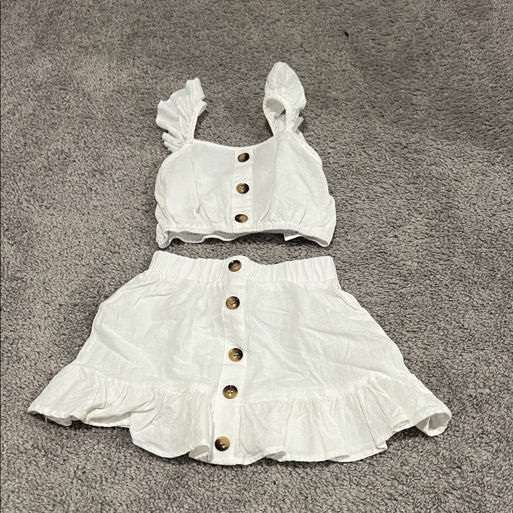 White Buttoned Kids Skirt and Top Set